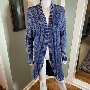 PBJ Blues Acid Mineral Washed Blue Cable Knit Long Canle Knit Cardigan Sweater L